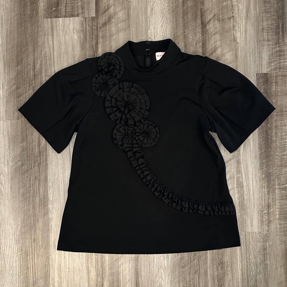 Chico's Black Label Applique Ruffle Bow Crepe Constructed Blouse - 12
